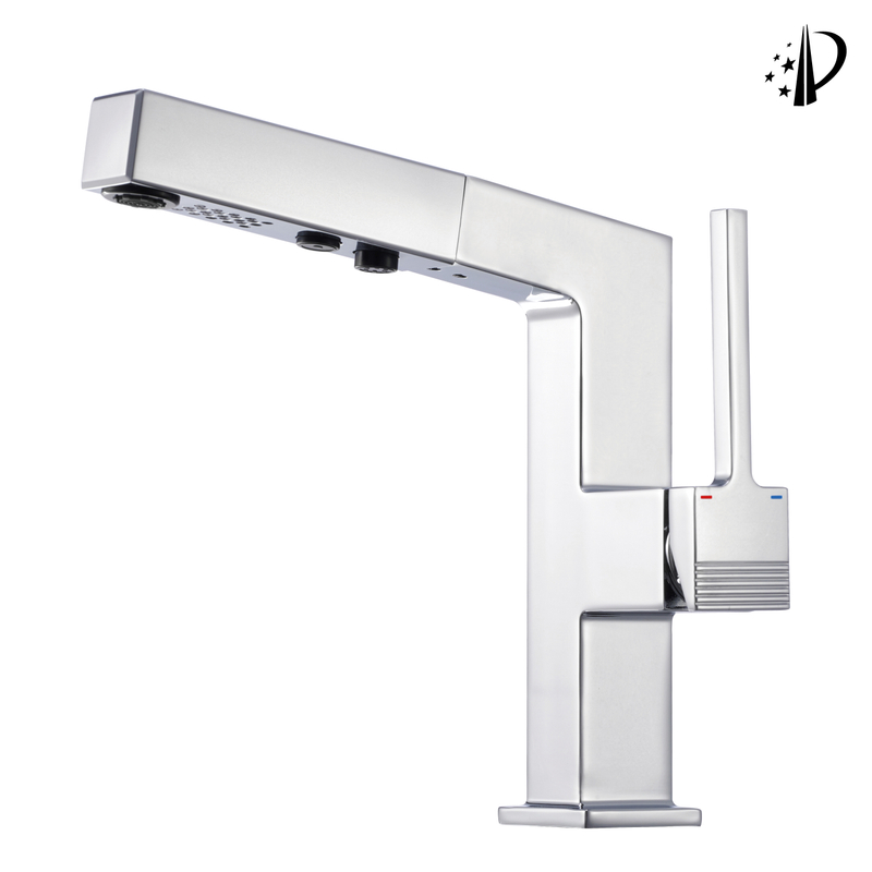 SAMLIYU Bathroom Faucets for Sink 1 Hole, Single Handle Pull Down Bathroom Sink Faucet with 2 Modes, 360° Rotaty with Pull Out Sprayer, Modern Bathroom Sinks Faucet Chrome BF04006-N1-C