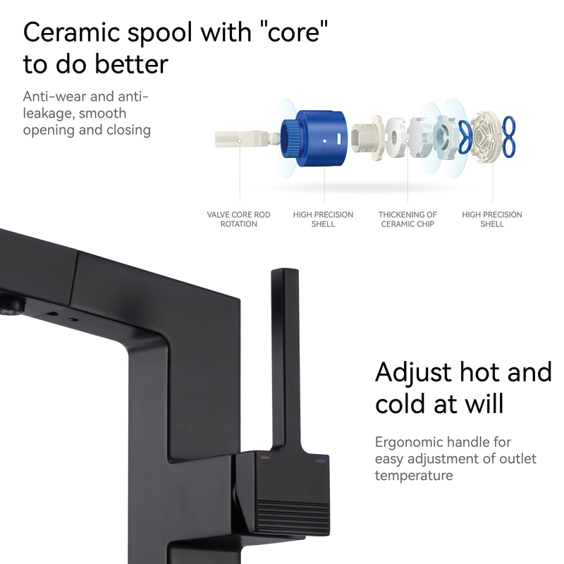 SAMLIYU Bathroom Faucets for Sink 1 Hole, Single Handle Pull Down Bathroom Sink Faucet with 2 Modes, 360° Rotaty with Pull Out Sprayer, Modern Bathroom Sinks Faucet Black BF04006-N1-MB