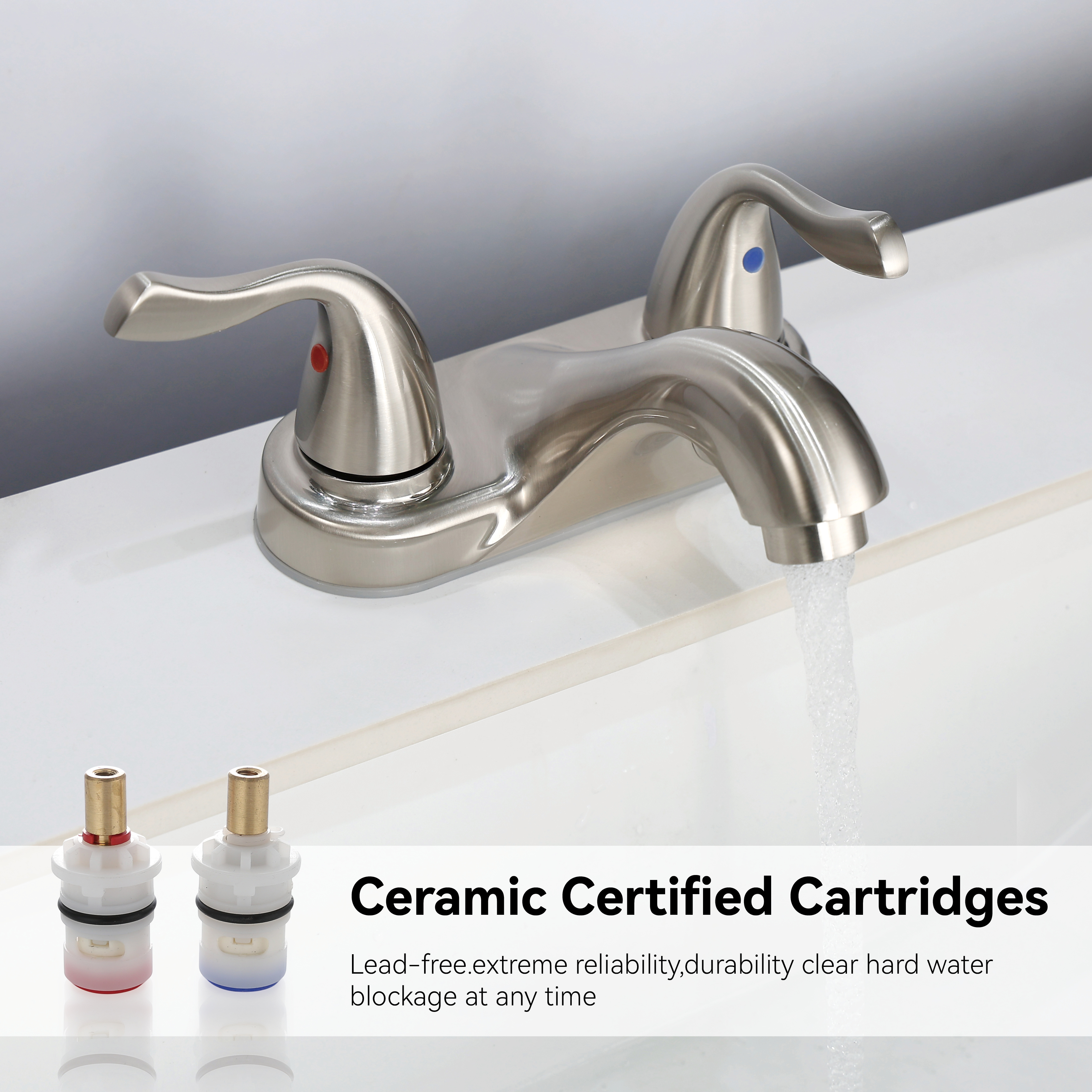 SLY Double Handle Double Hole Centerset Lavatory Faucet Bathroom 4 inch Basin Faucet