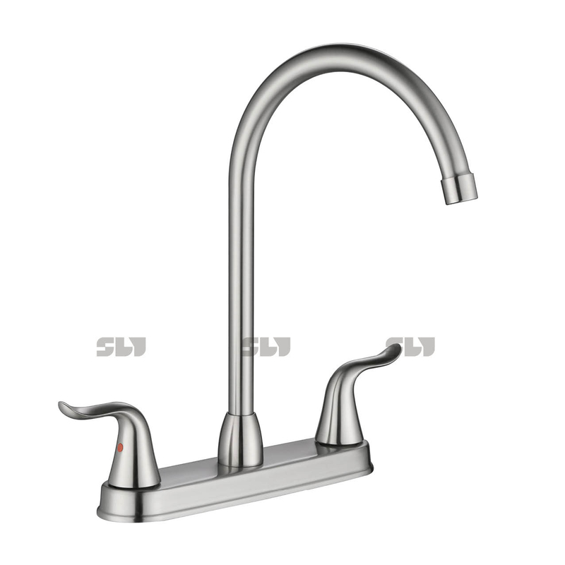 SLY Two Handle Kitchen Faucet High Arc 360 Swivel Stainless Steel Pipe 3 Hole Kitchen Faucet