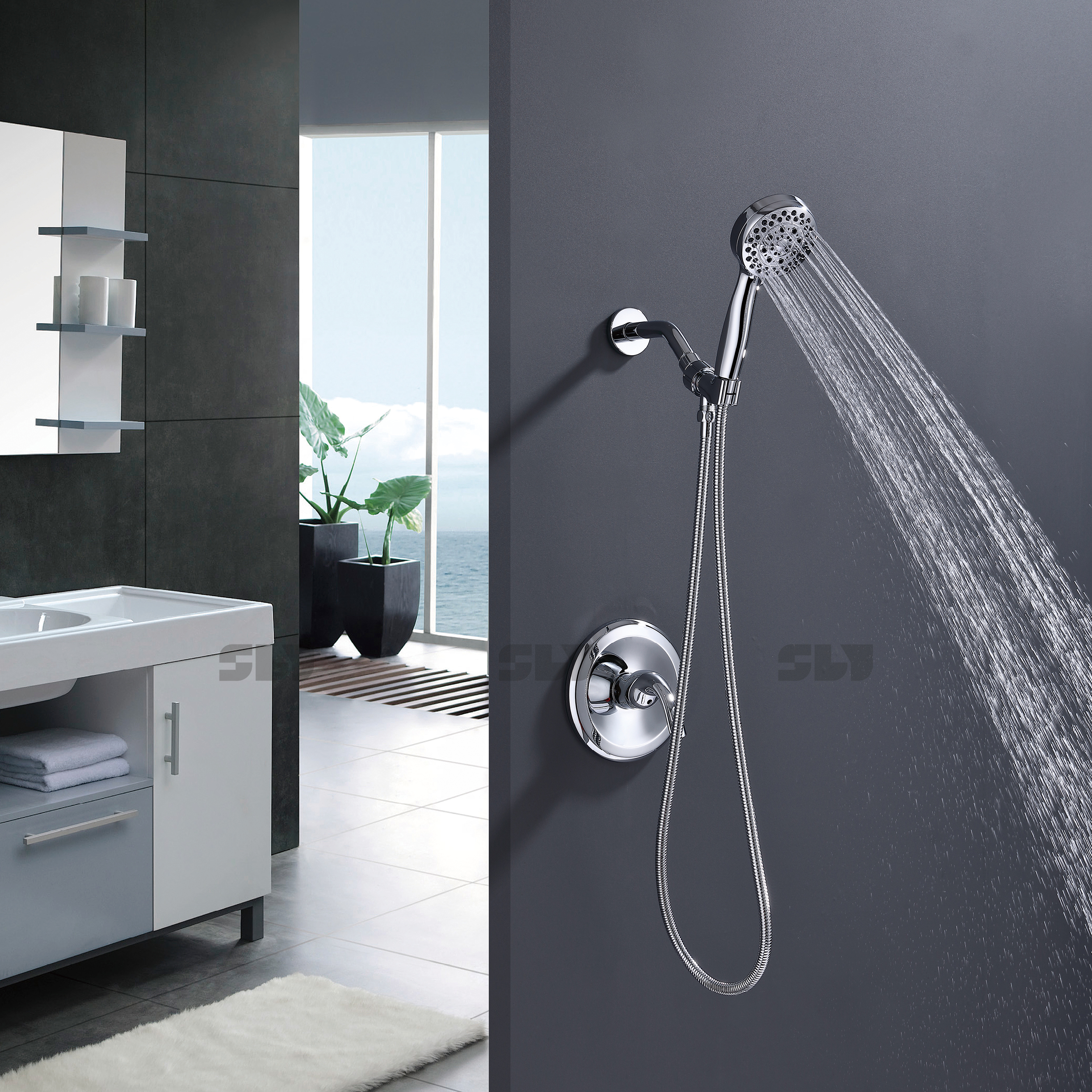 SLY Brushed Gold Shower Head Combo Brass Shower