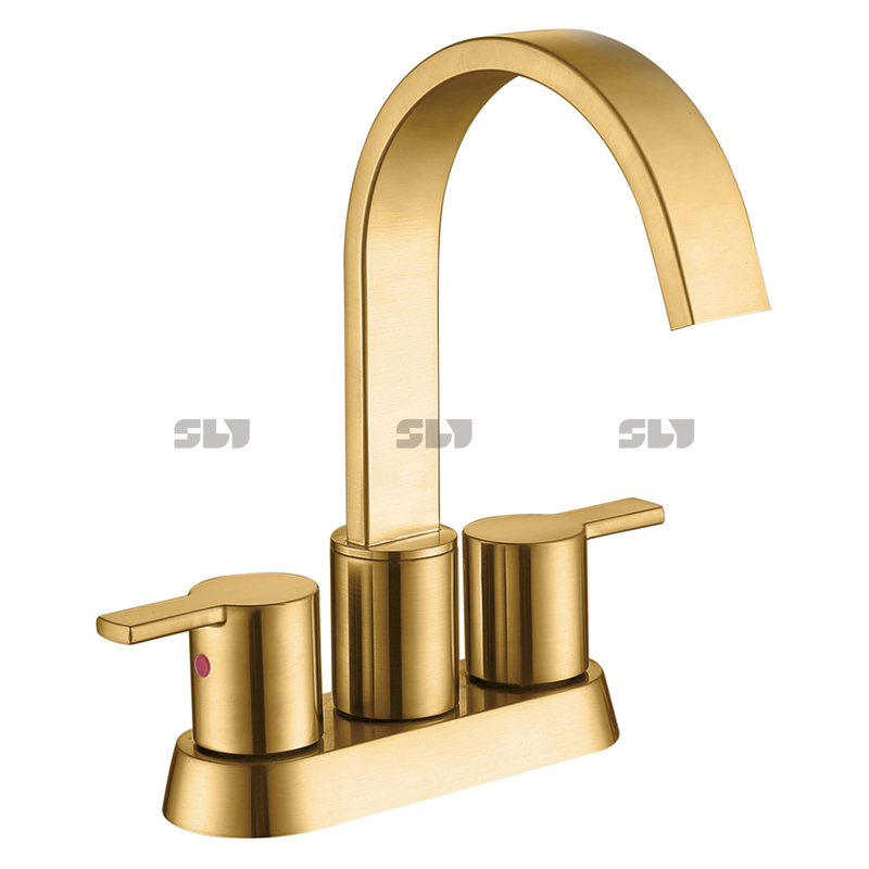 China Factory Centerset Hot/cold Bathroom Faucet Two Hand Water Tap Basin Faucet Brushed Gold