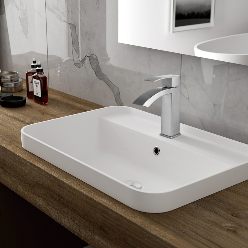 SLY Brass Stainless Steel Modern Waterfall Bathroom Sink Faucet Single Handle Hot Cold Water Mixer Basin