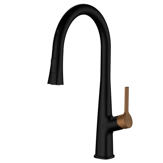 SLY Pull Out Kitchen Faucet Matte Black And Rose Gold With Pull Down Sprayer