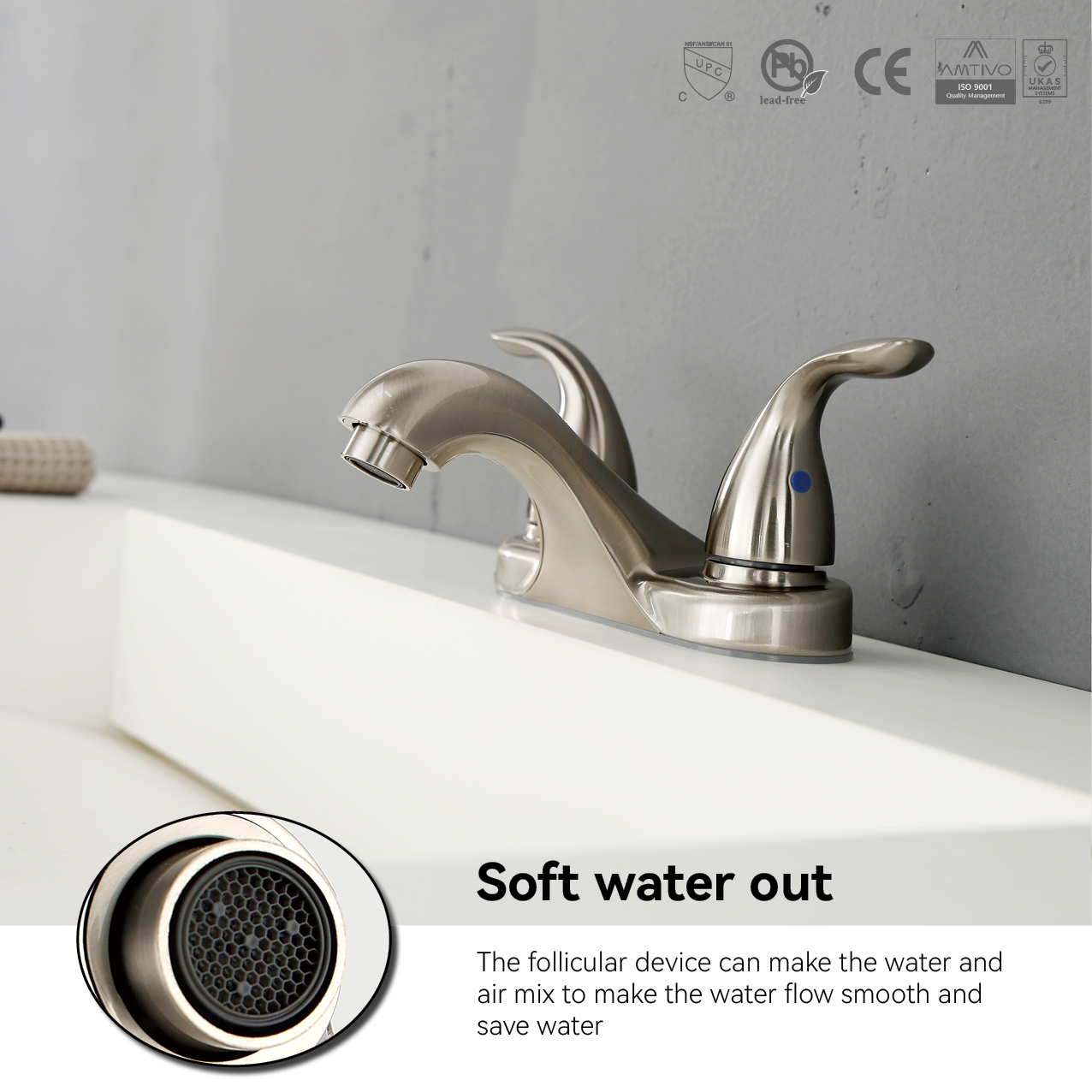 SLY Brushed Nickel New Design Luxury Bathroom Taps Mixer Sink Faucet