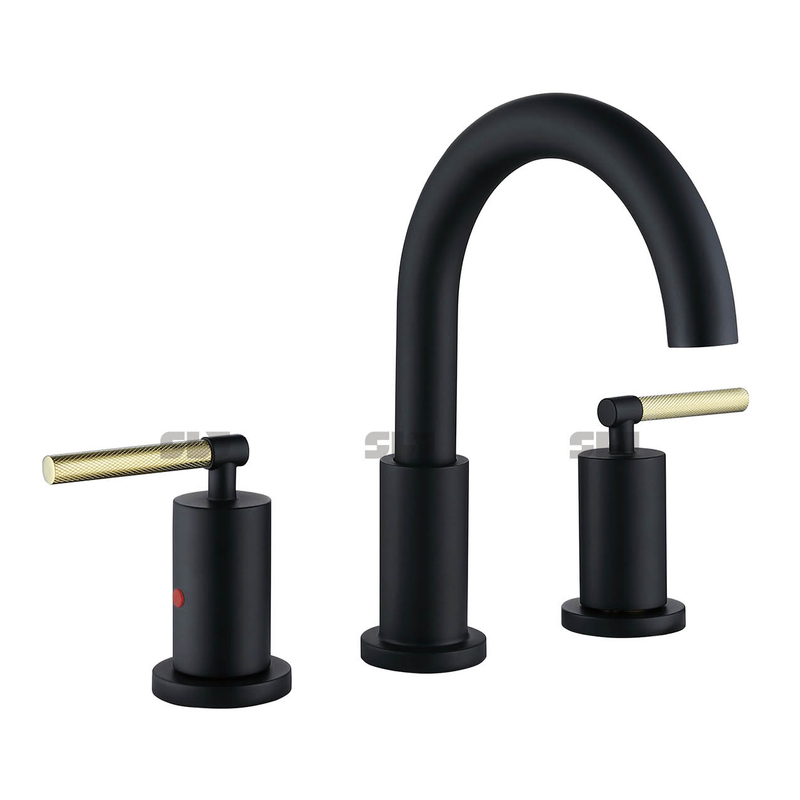 SLY Matte Black Brass Modern Wash Face Basin Faucet Widespread Brass 2 Handle Mixer Tap Bathroom 3 Hole Lavatory Sink Faucet