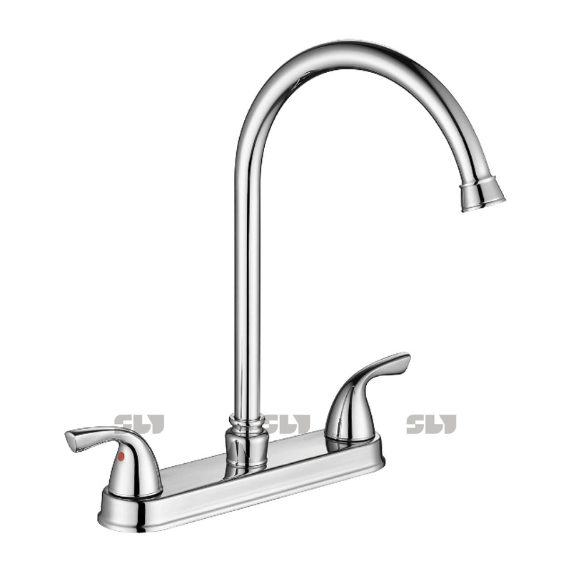 SLY Hot And Cold Luxury Chrome Brass Kitchen Faucet Dual Handle Deck Mounted Water Tap Kitchen Sink Faucet