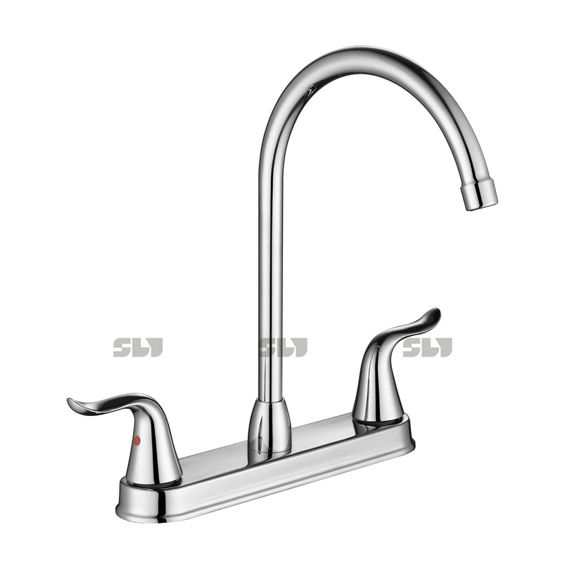 SLY Two Handle Kitchen Faucet High Arc 360 Swivel Stainless Steel Pipe 3 Hole Kitchen Faucet