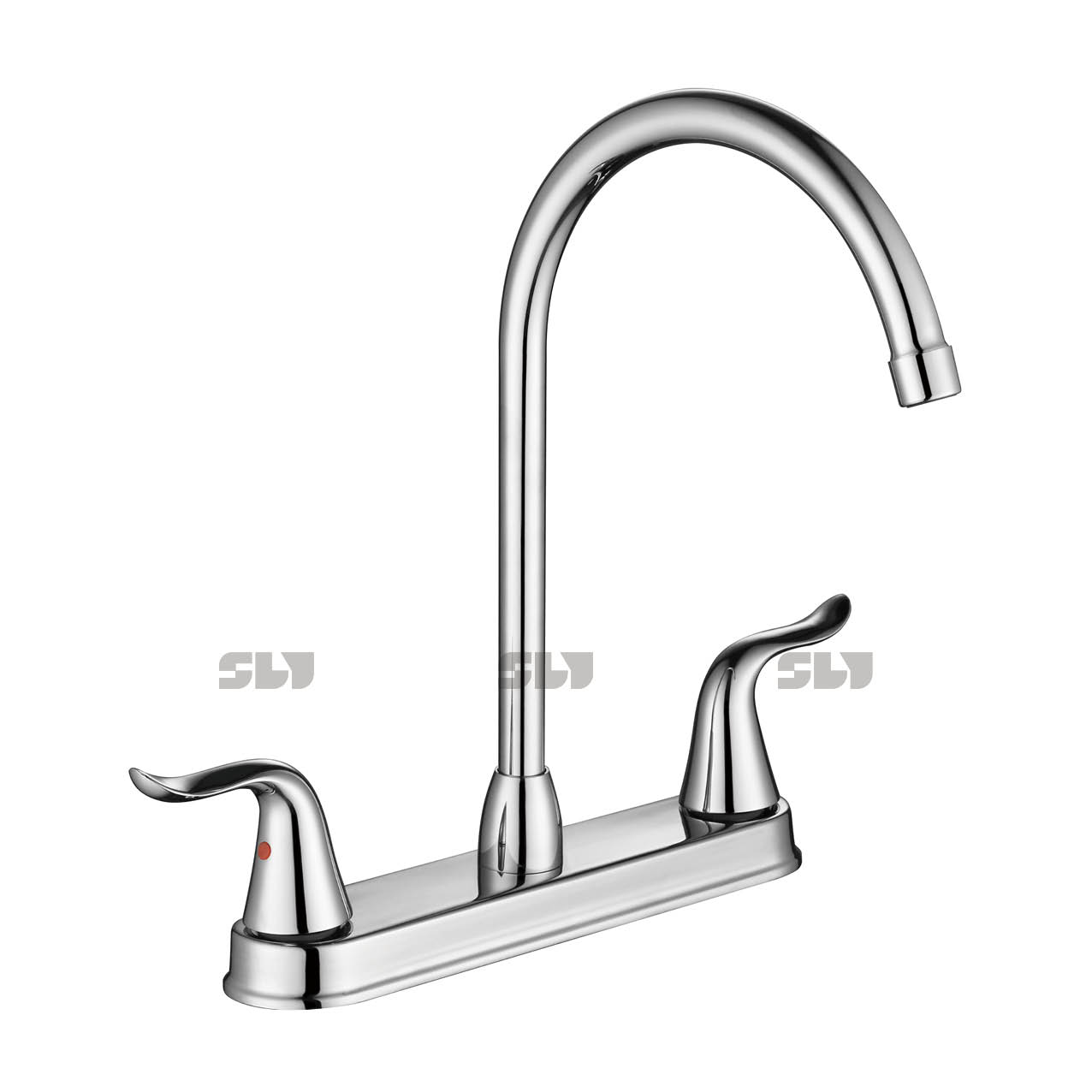 SLY Two Handle Kitchen Faucet High Arc 360 Swivel Stainless Steel Pipe 3 Hole Kitchen Faucet