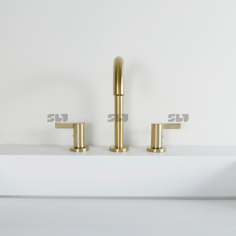 SLY Luxury Gold Wash Face Basin Faucet Widespread 8 Inch 3 Hole Lavatory Sink Faucet