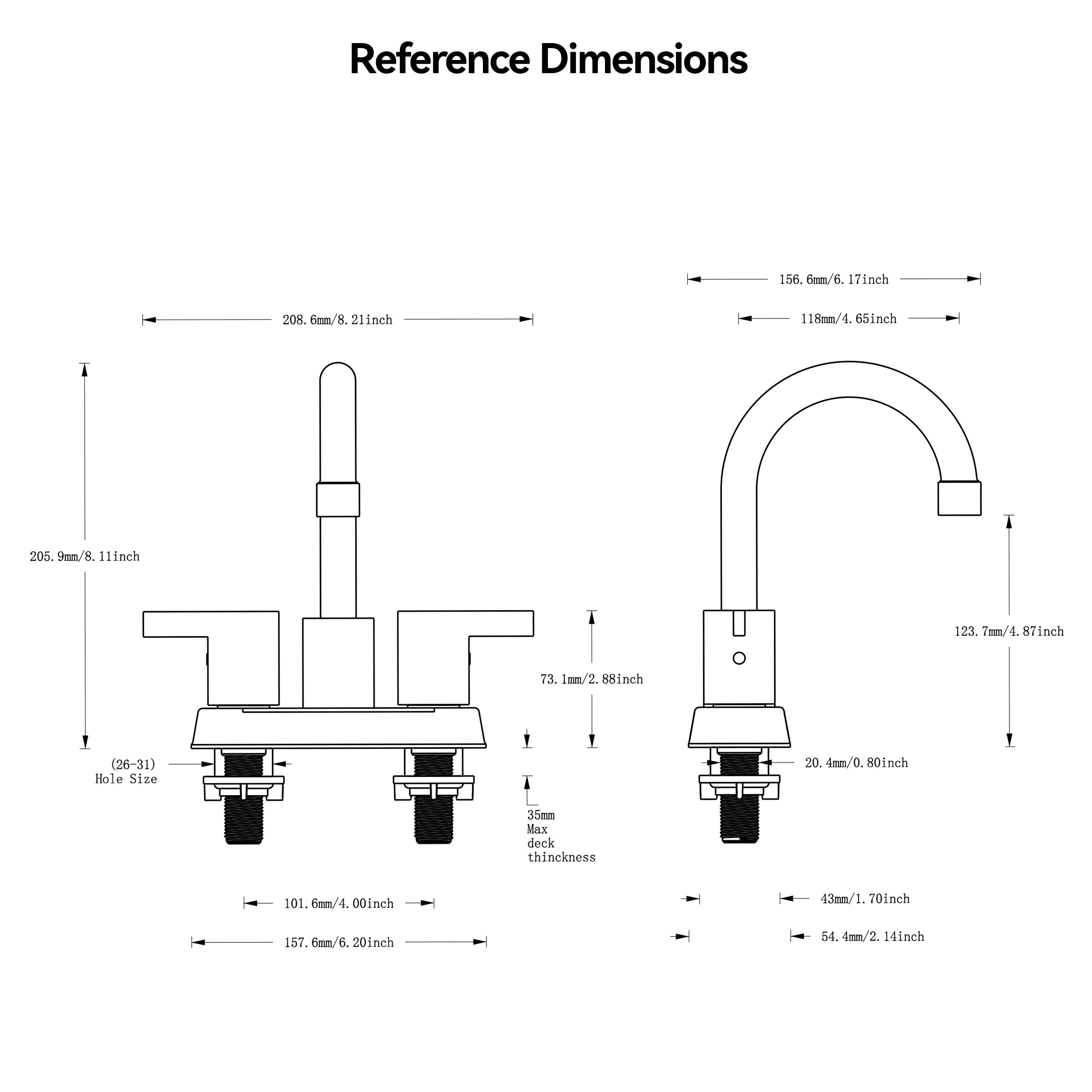 SLY Double Handle 4 Inch Center Hot/cold Set Toilet Faucet