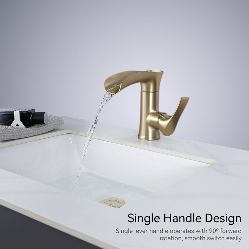 SLY Brass Rose Gold Waterfall Design Bathroom Sink Deck Mounted Single Hole Wash Hand Basin Mixers And Taps Faucet