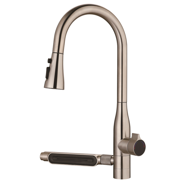 SLY Brushed Nickel Modern Single Handle Deck Mounted Pull-Out Kitchen Faucet