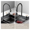 Samliyu Kitchen Waterfall Under The Home Large Single Sink S.S304 Brushed Gun Metal Sink Key Shark Digital Display Flying Rain Faucet