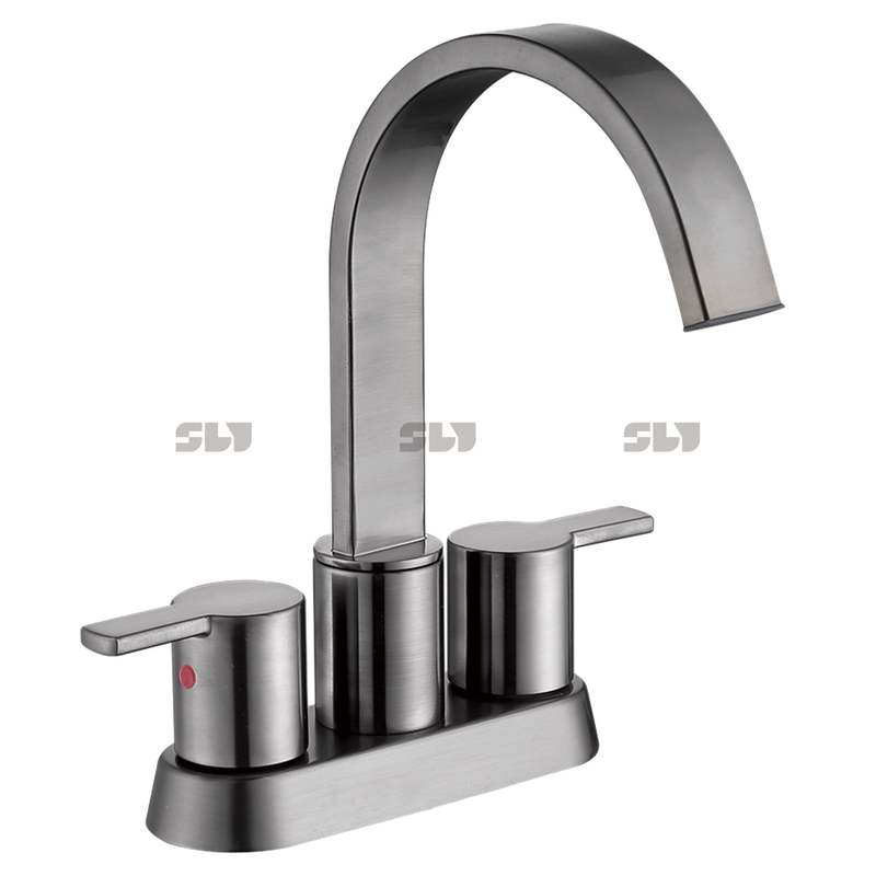 China Factory Centerset Hot/cold Bathroom Faucet Two Hand Water Tap Basin Faucet Brushed Gold