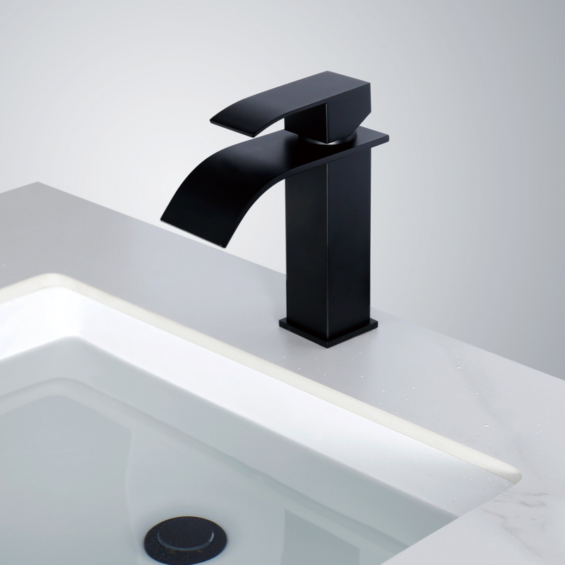 SLY Brass Matte Black Waterfall Spout Bathroom Faucet Single Handle Bathroom Vanity Sink Faucet