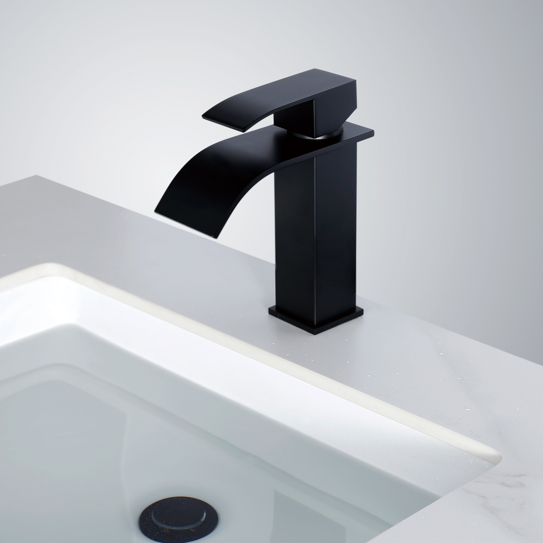 SLY Brass Matte Black Waterfall Spout Bathroom Faucet Single Handle Bathroom Vanity Sink Faucet