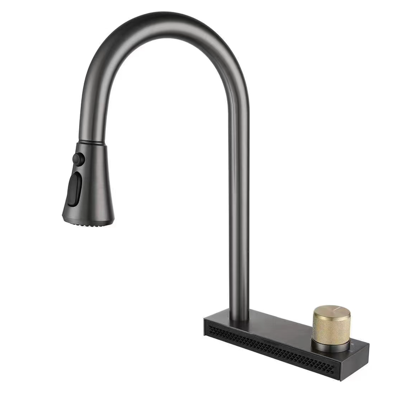 SLY Brushed Gun Metal Centerset Kitchen Faucets Adjustable Flexible Kitchen Faucet Tap