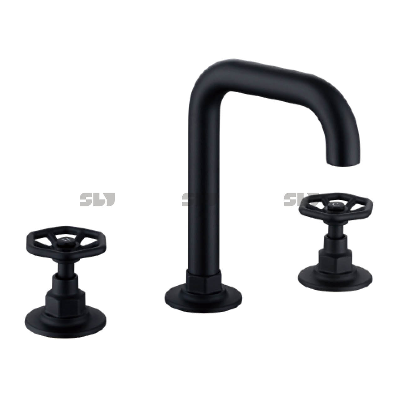 SLY Widespread Bathroom Sink Faucet 3 Hole Deck Mounted Dual Handle Hot Cold Water Brush Nickel Mixer Tap