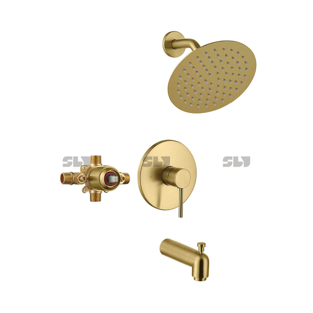 SLY Shower System Brushed Gold Shower Faucet Set with Tub Spout(Valve Included) Multi-Function Wall Mounted Shower Bathtub Combo