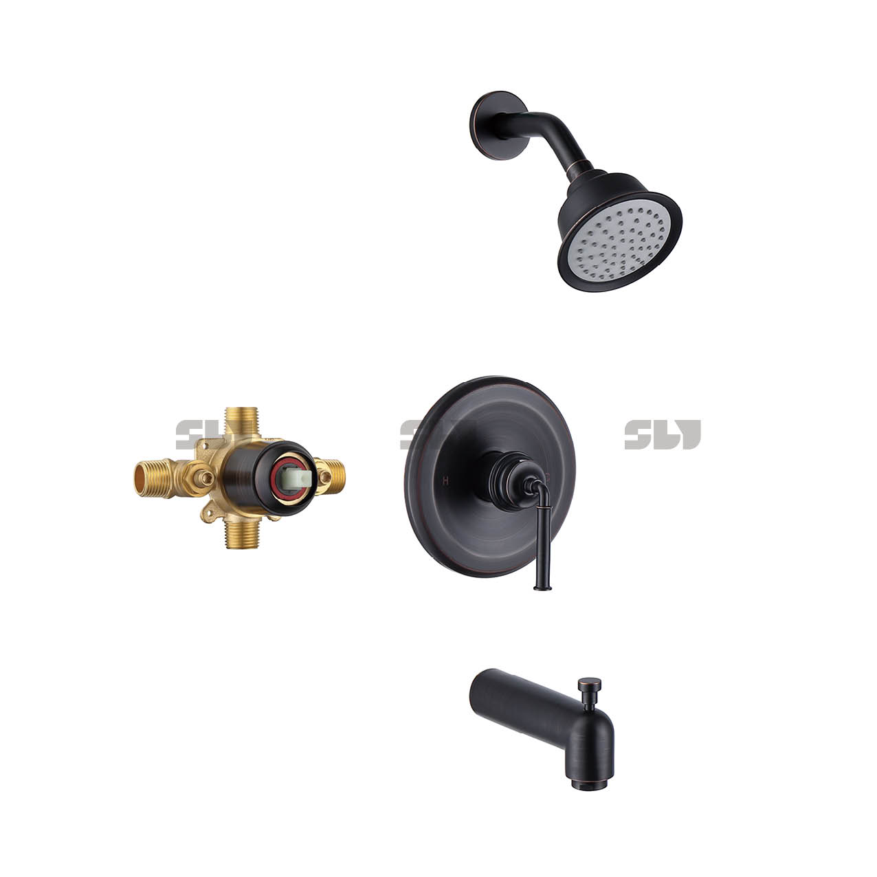 SLY Wall-Concealed Bath Shower Mixer Matte Black Shower Faucet Brass Two Function 