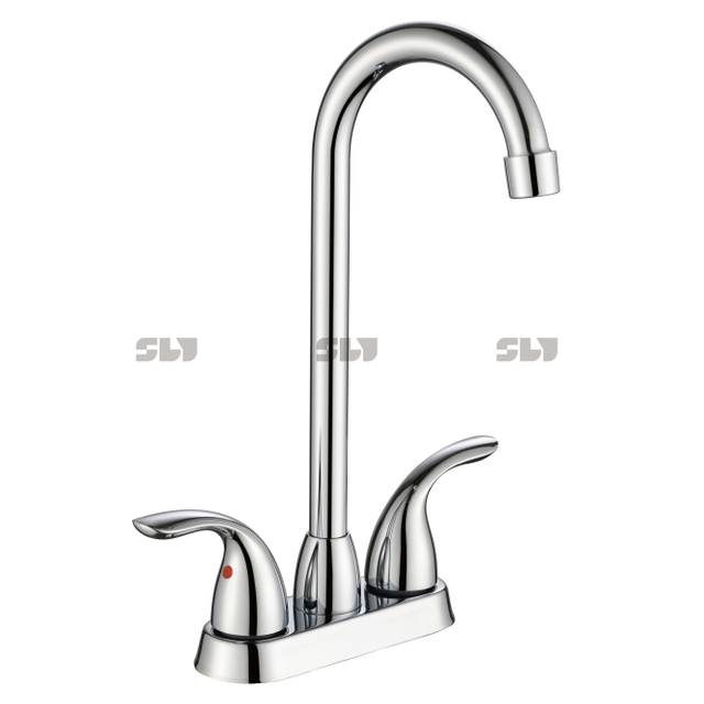SLY Modern Double Handle 4 Inch Kitchen Faucet Deck Mounted Black Stainless Steel Bathroom Water Tap Vanity Kitchen Basin Faucet
