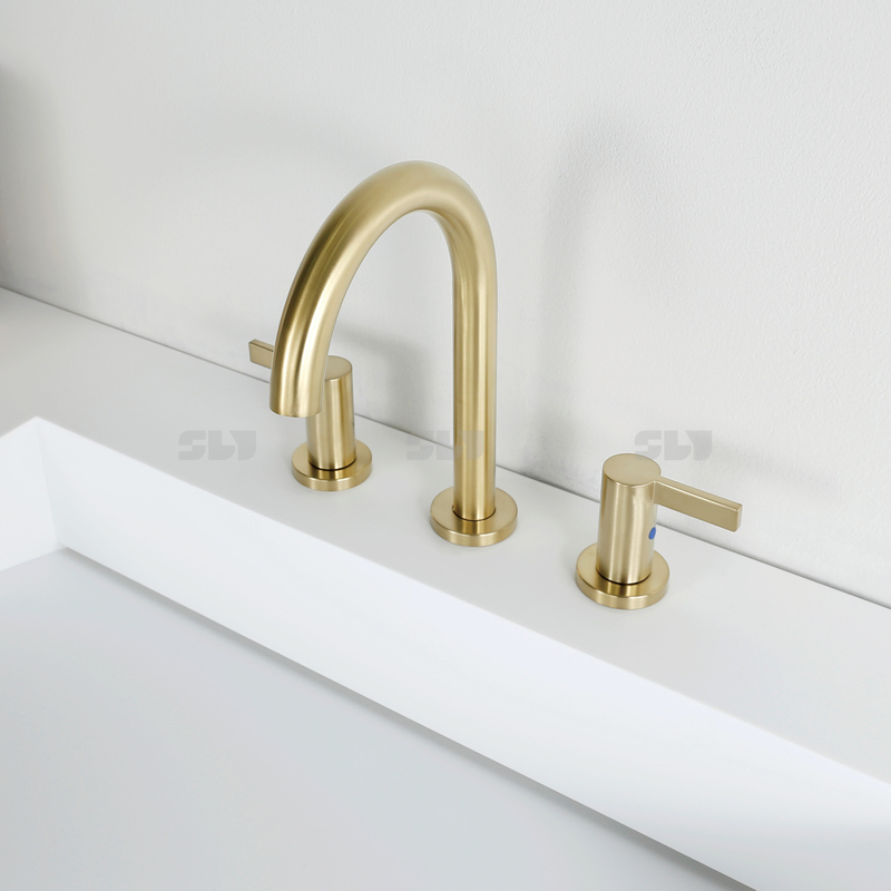 SLY Luxury Gold Wash Face Basin Faucet Widespread 8 Inch 3 Hole Lavatory Sink Faucet