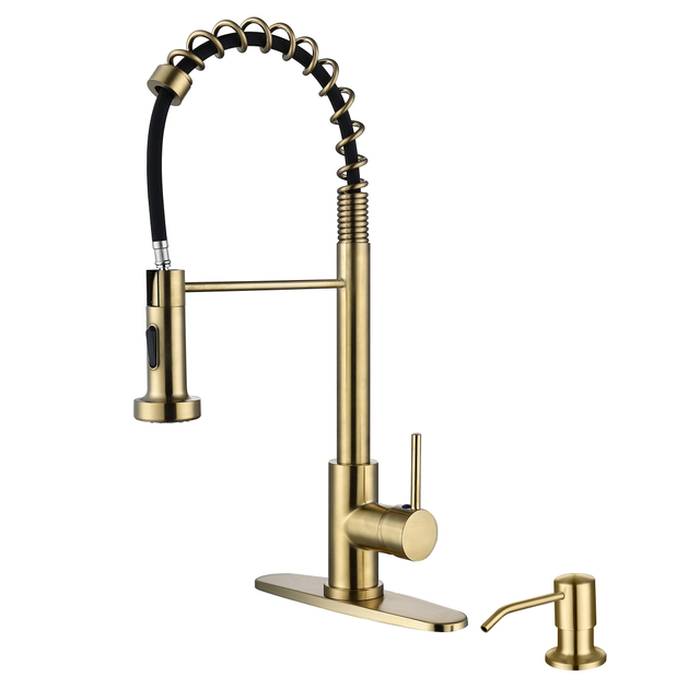 SLY Brushed Nickel Kitchen Faucet Hot And Cold Water Mixing Spring Pull Down Pull Out Flexible
