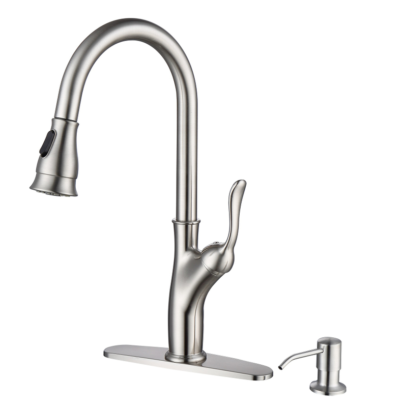 SLY Brushed Nickel Hot Cold Water Pull Out Sprayer And Mixer Sink Tap
