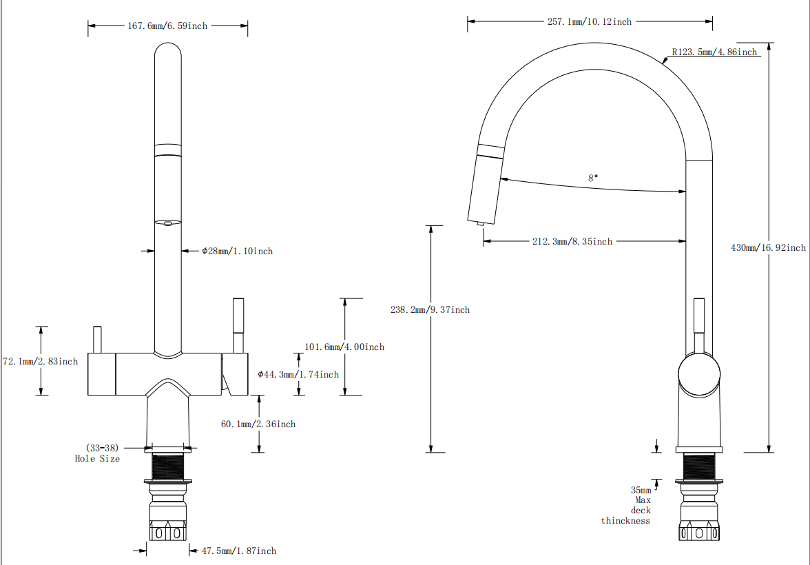 2 handle kitchen faucet