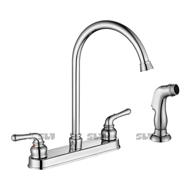 SLY Two Hole 8 Inch Water Kitchen Mixer Water Tap Kitchen Sink Faucet with Side Sprayer 