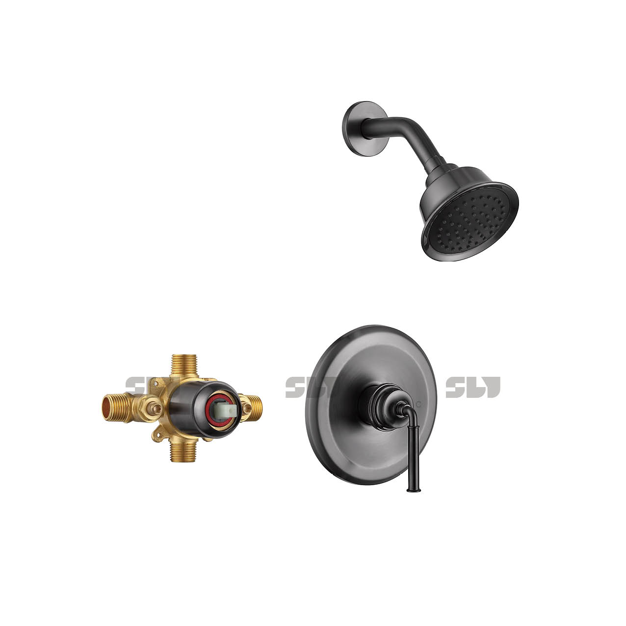SLY Wall-Concealed Bath Shower Mixer Matte Black Shower Faucet Brass