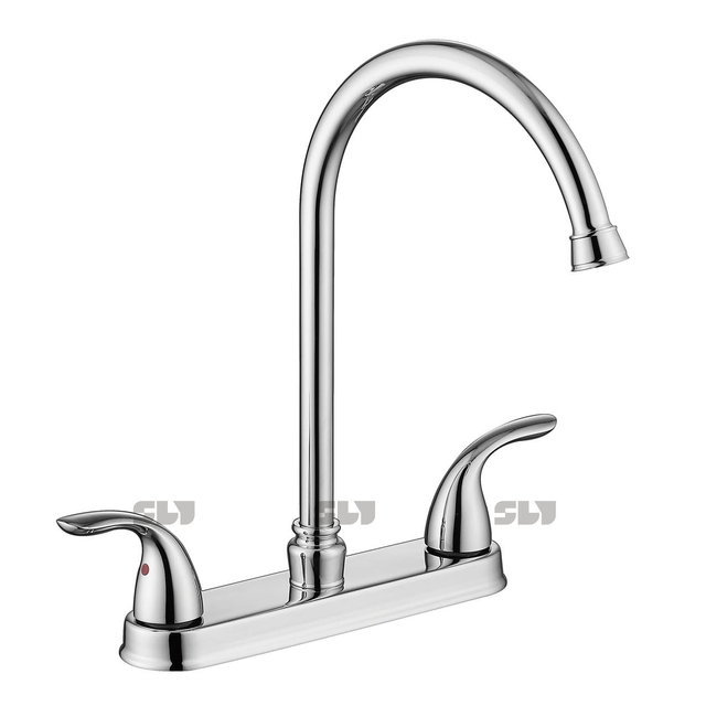 SLY Modern Two Handle 8 Inch High Arc Brushed Nickel Kitchen Faucet