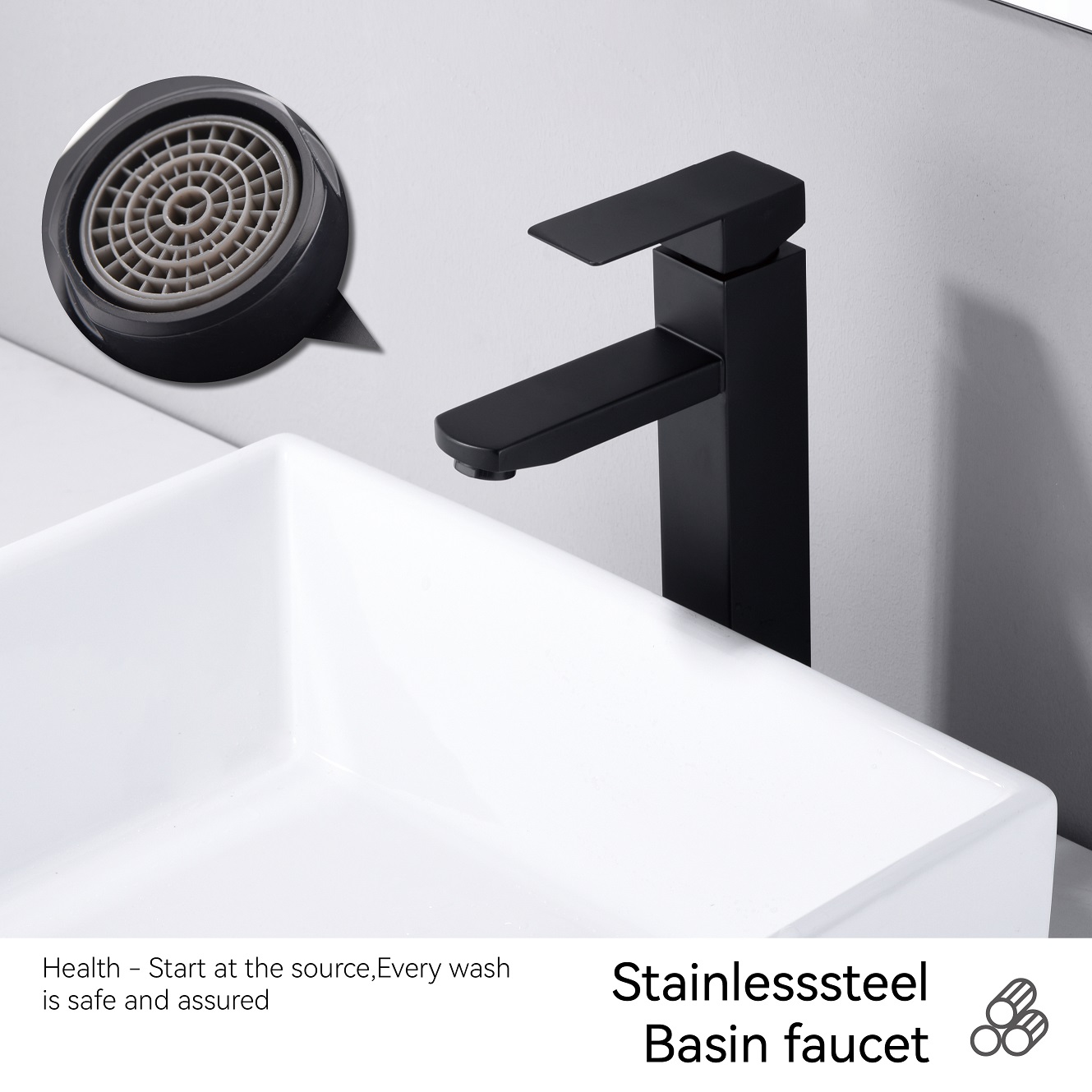 SLY Brass Matte Black Single Handle Brass Basin Faucet Decked Mounted Cold Hot Water Tap Bathroom