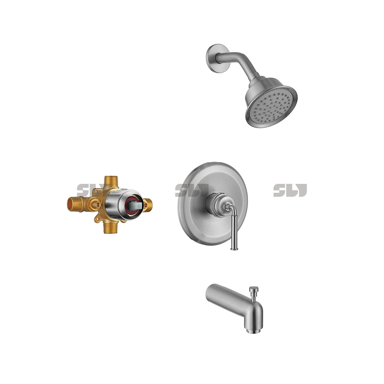 SLY Wall-Concealed Bath Shower Mixer Matte Black Shower Faucet Brass Two Function 
