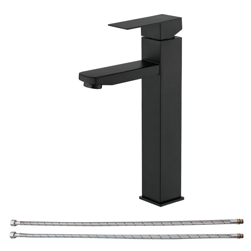 SLY Brass Matte Black Single Handle Brass Basin Faucet Decked Mounted Cold Hot Water Tap Bathroom