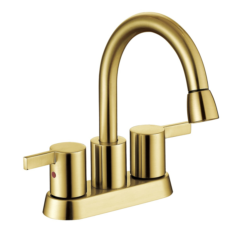 SLY China Factory 4 Inch Brushed Gold Two Handle Basin Centerset Deck Mounted Lavatory Bathroom Faucet