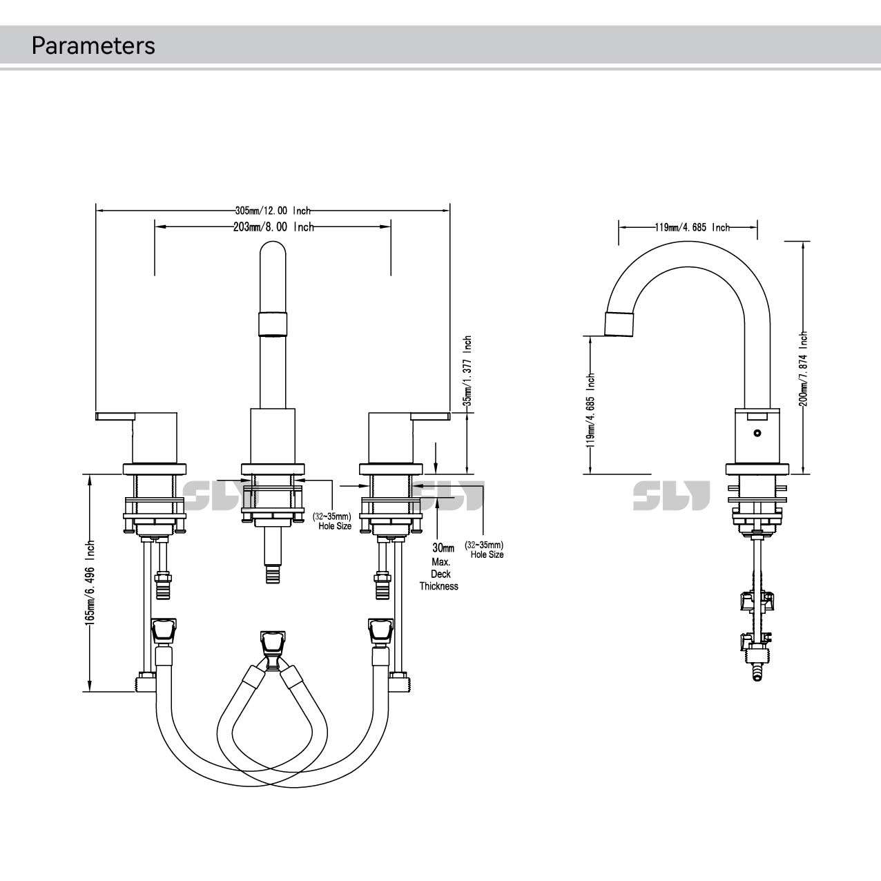 SLY Basin Mixer Contemporary Lever Deck Mount Two Handle Bathroom Taps