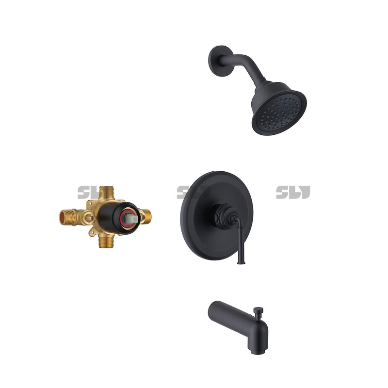 SLY Wall-Concealed Bath Shower Mixer Matte Black Shower Faucet Brass Two Function 