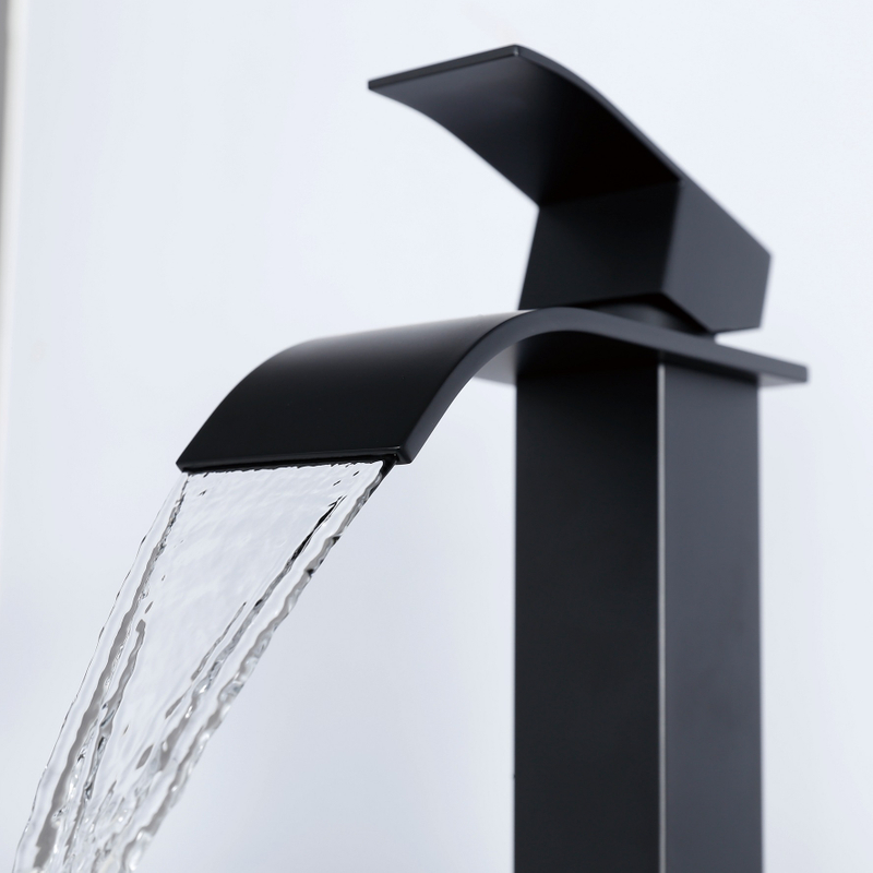 SLY Brass Matte Black Waterfall Spout Bathroom Faucet Single Handle Bathroom Vanity Sink Faucet