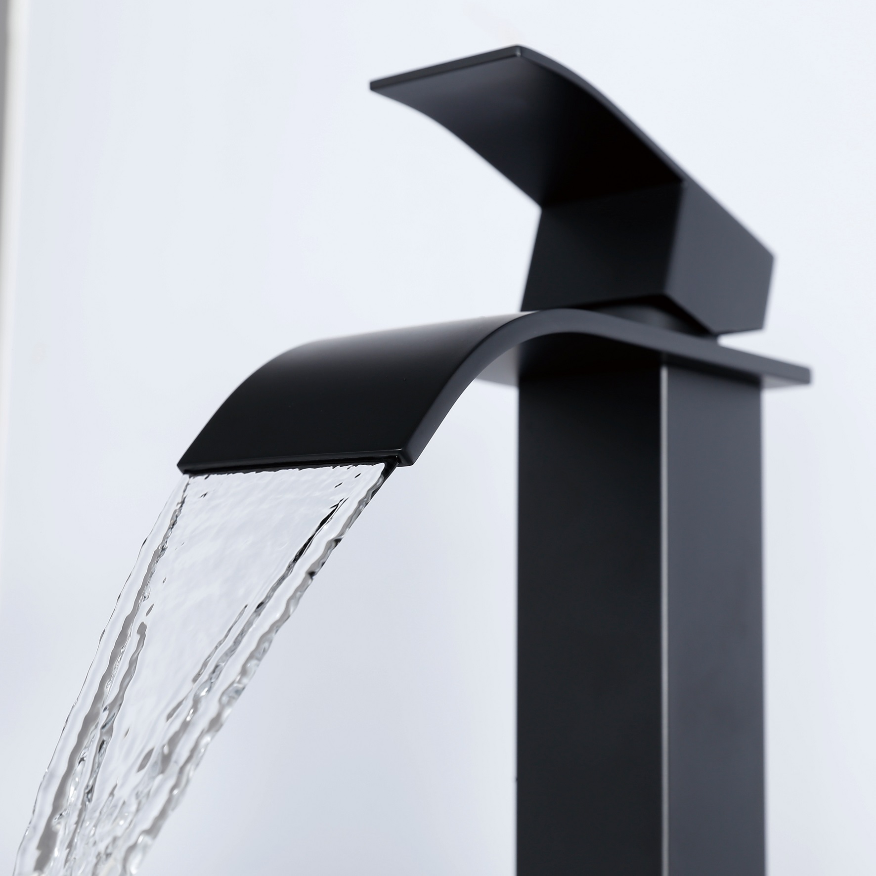 SLY Brass Matte Black Waterfall Spout Bathroom Faucet Single Handle Bathroom Vanity Sink Faucet