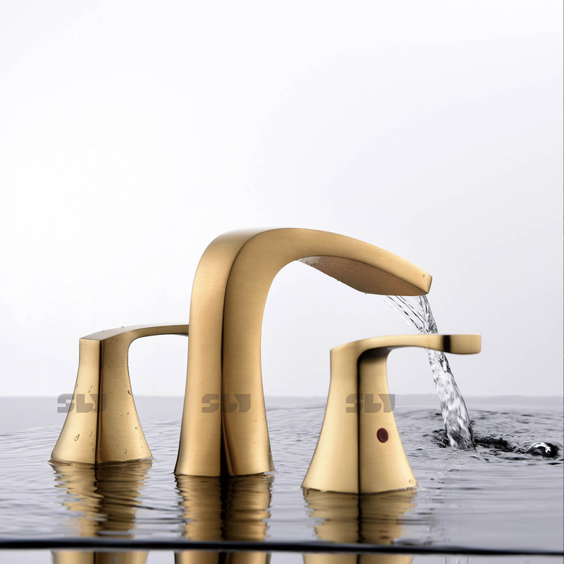 SLY Modern Brushed Gold Mixer Bathroom Basin Sink Faucet Contemporary Two Handle Water Taps