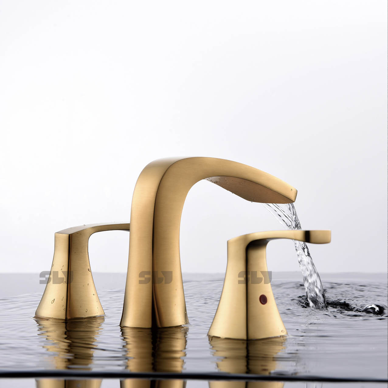 SLY Modern Brushed Gold Mixer Bathroom Basin Sink Faucet Contemporary Two Handle Water Taps