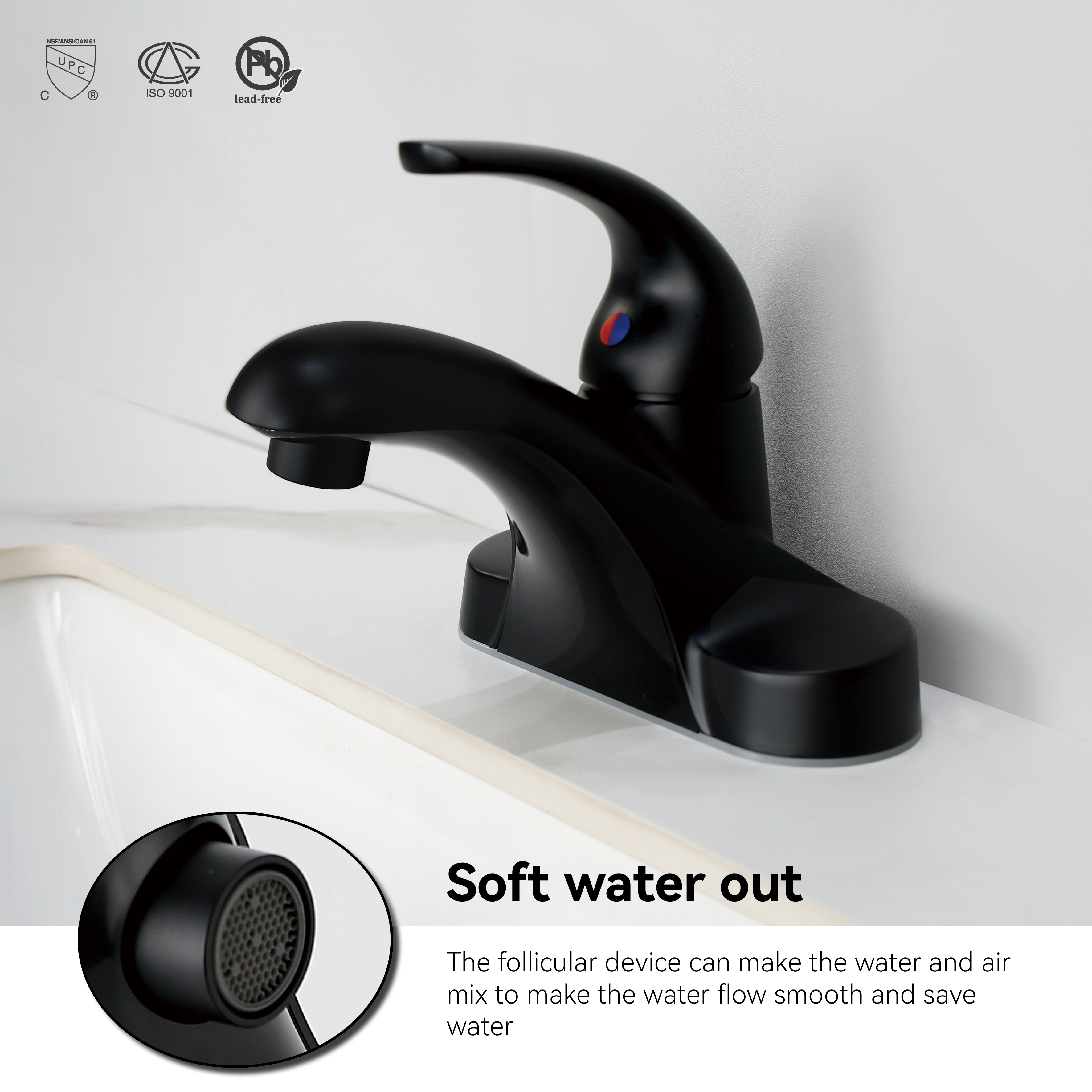 Samliyu Single Handle Matte Black Bathroom Faucet