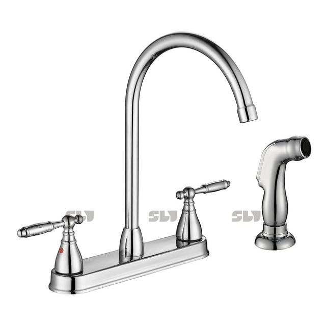 SLY Two Handle 3 Holes Luxury Chrome Kitchen Faucets with Sprayer
