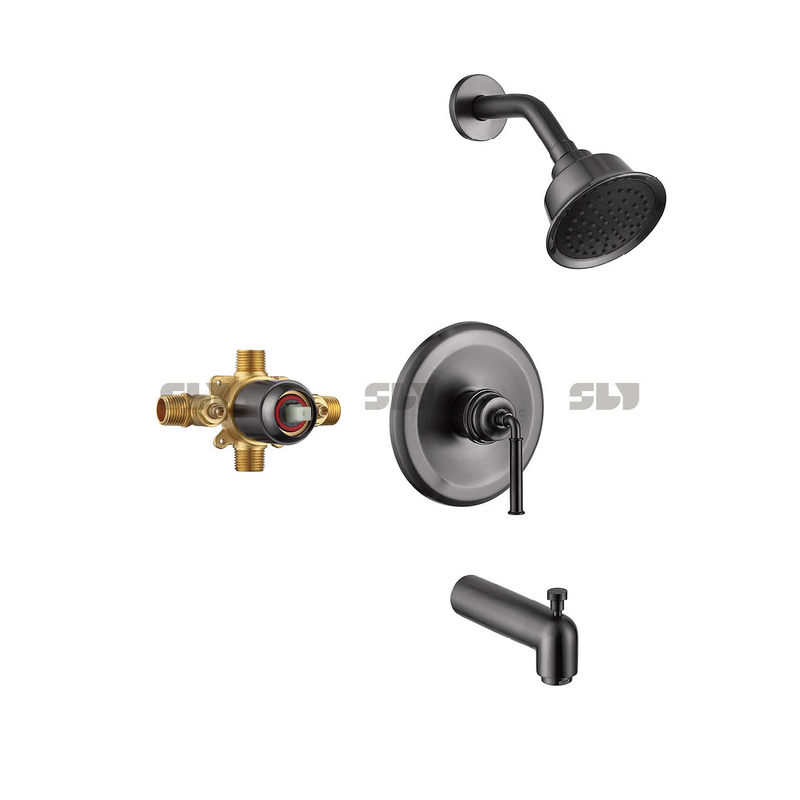 SLY Wall-Concealed Bath Shower Mixer Matte Black Shower Faucet Brass Two Function 