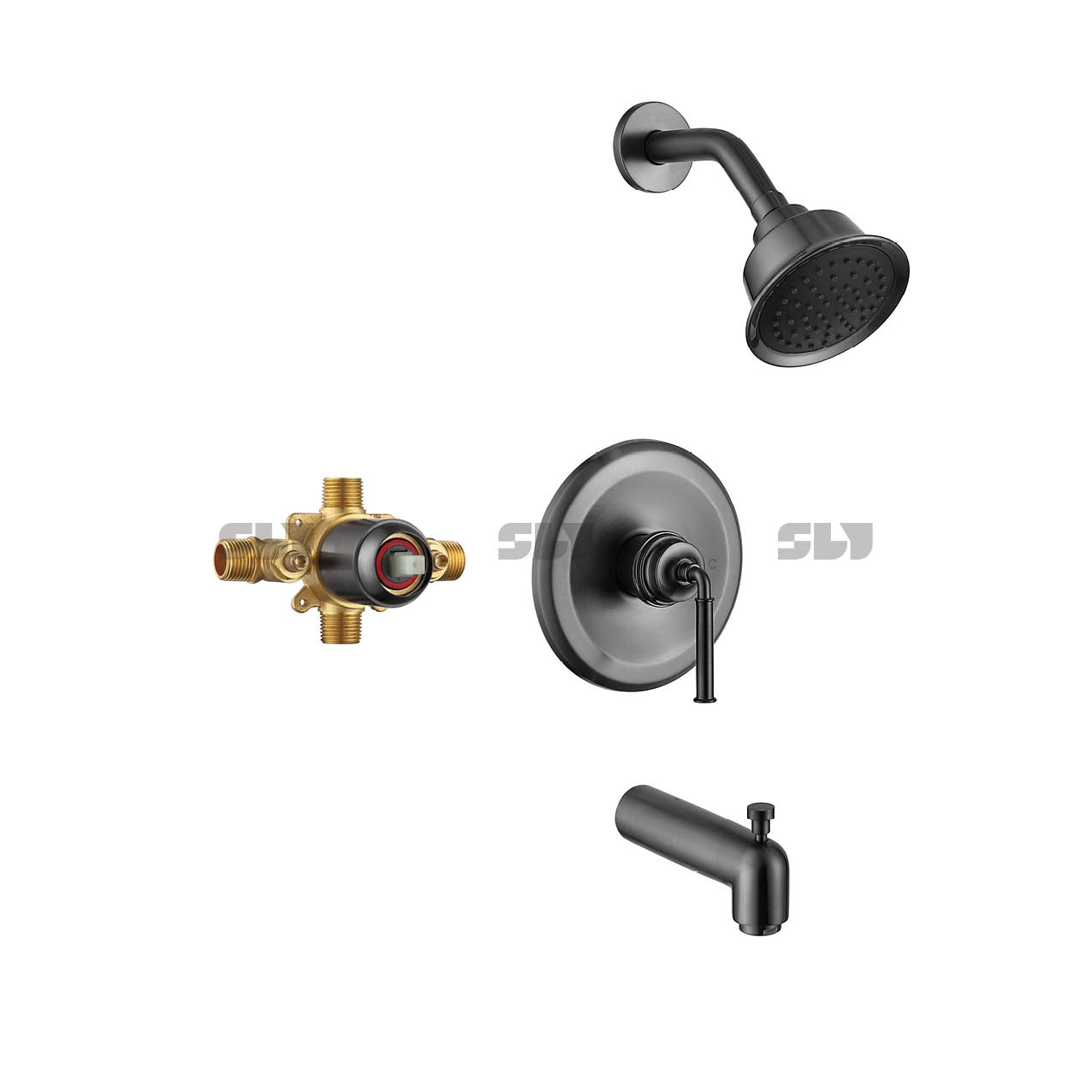 SLY Wall-Concealed Bath Shower Mixer Matte Black Shower Faucet Brass Two Function 