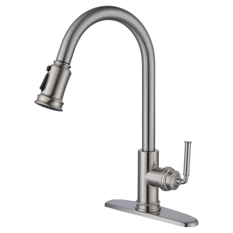 SLY Brushed Nickel Single Handle Pull Down Kitchen Sink Faucet With Sprayer