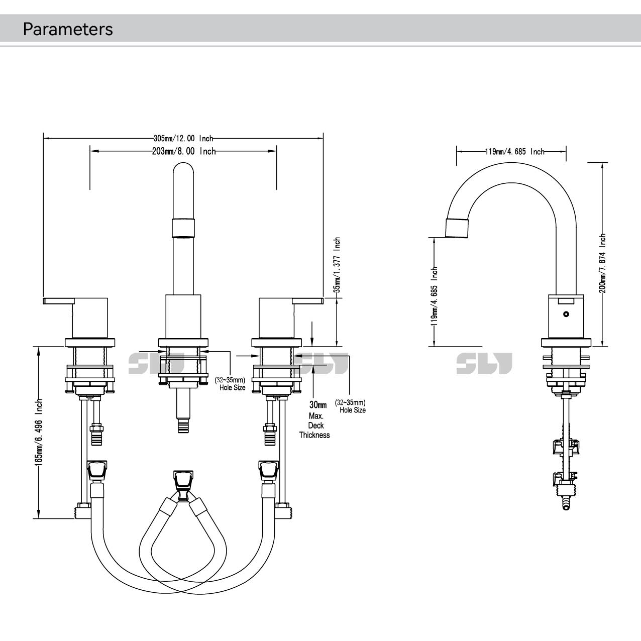 SLY Bathroom Basin Widespread Face Basin Faucet CUPC Double Handle