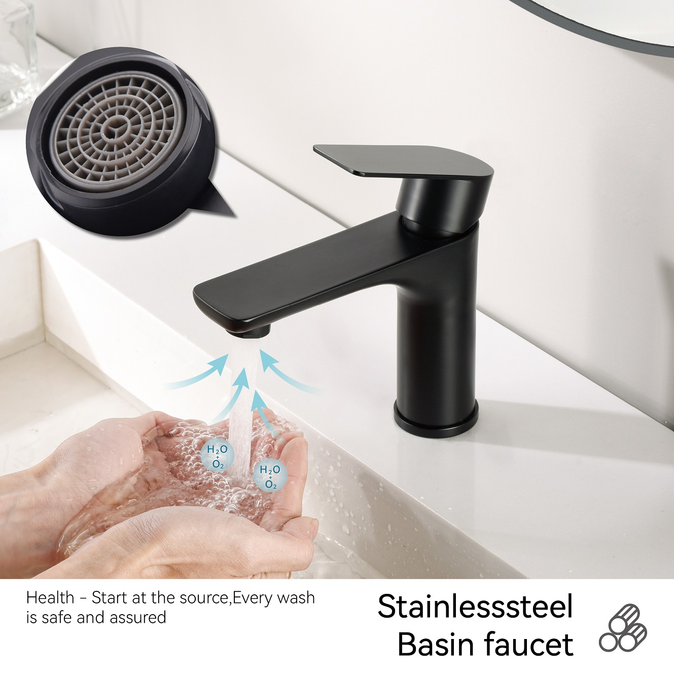 SLY Brass Matte Black High Quality Washroom Single Hole Mounted Hot And Cold Water